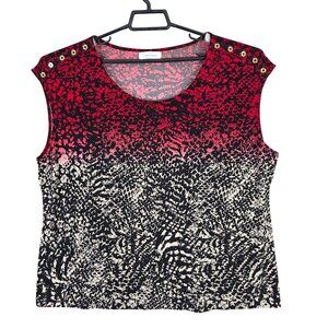 Womens Calvin Klein Red & Black Ombre Animal Print Sleeveless Top Size XXL